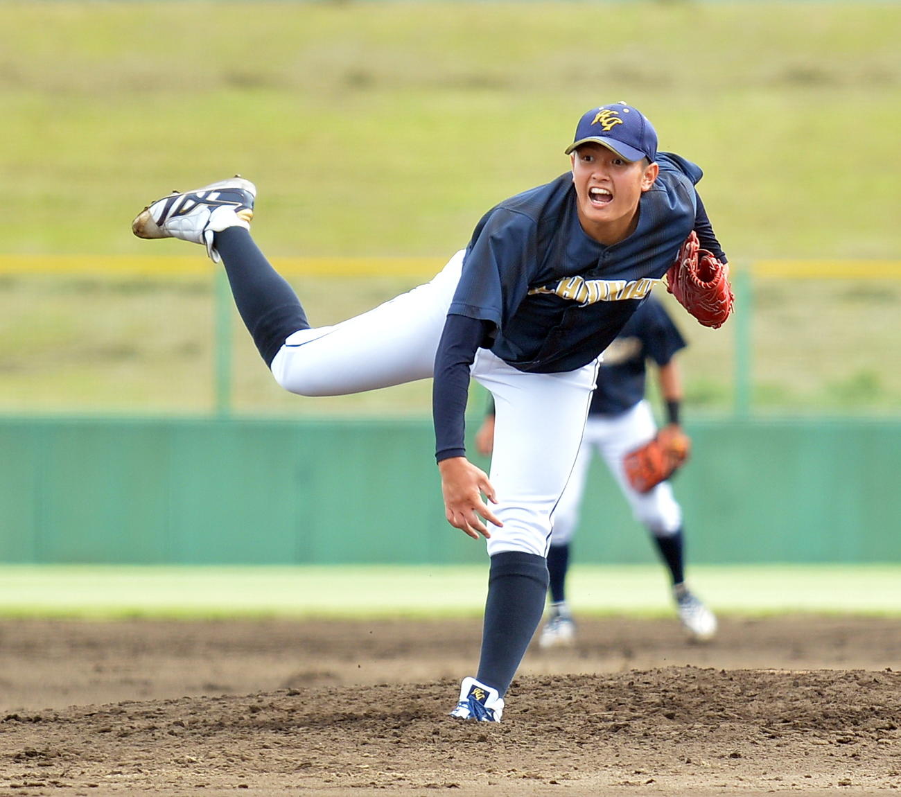 八戸学院大対岩手大　毎回の13奪三振で7回参考記録ながらノーヒットノーランを達成した八戸学院大・大道（撮影・鎌田直秀）