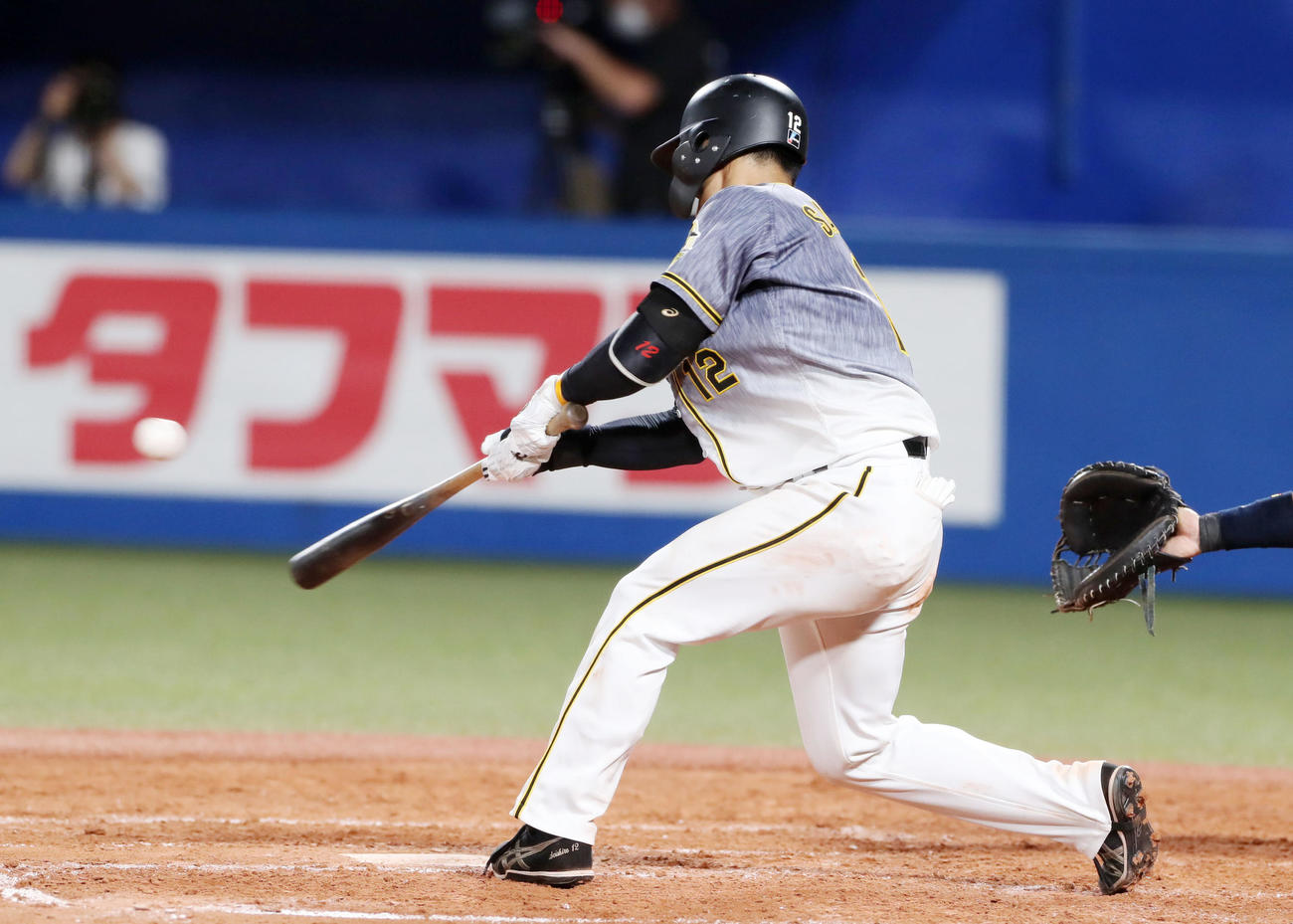 ヤクルト対阪神　5回表阪神無死一塁、坂本は中前打を放つ（撮影・加藤哉）