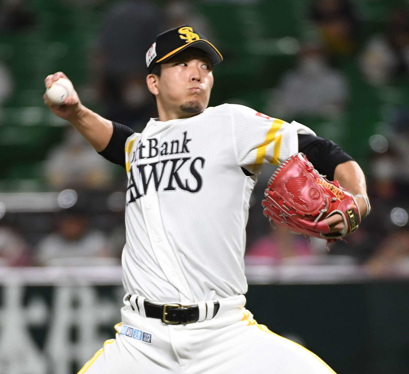 ソフトバンク対オリックス　千賀は7回を無失点に抑える（撮影・今浪浩三）