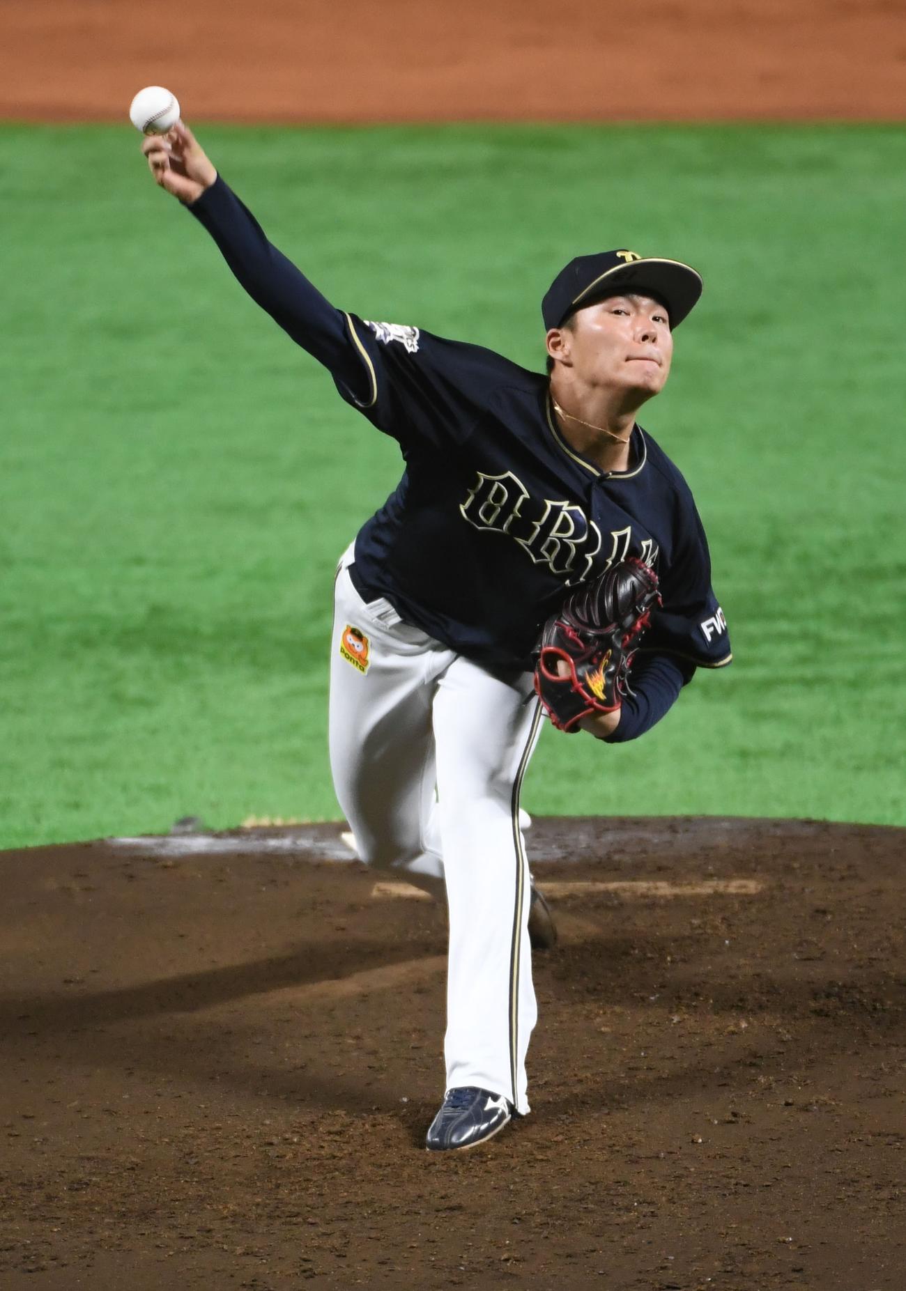 ソフトバンク対オリックス　力投するオリックス先発の山本（撮影・今浪浩三）