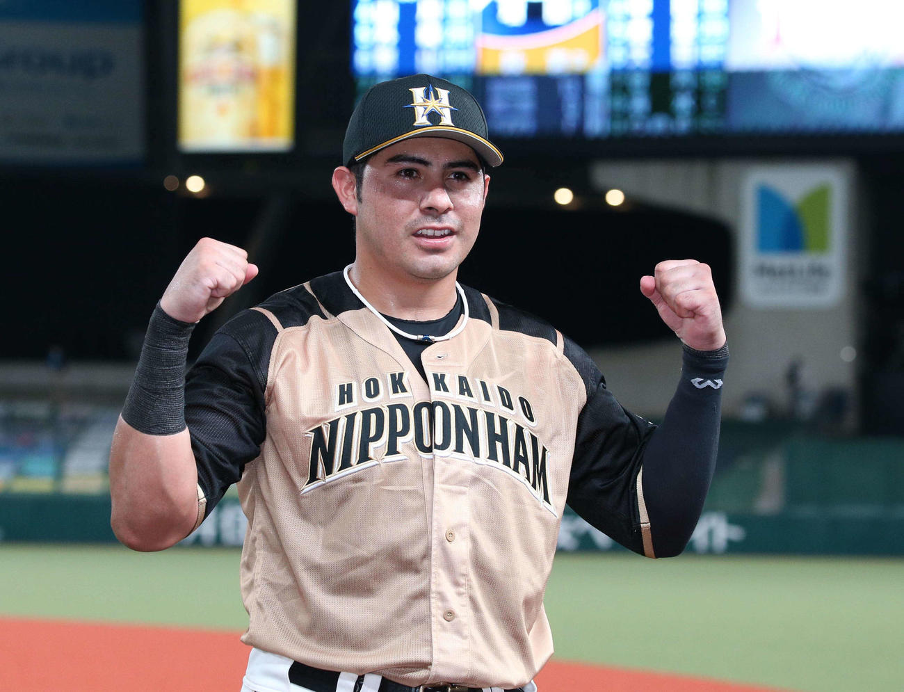 西武対日本ハム　ガッツポーズのビヤヌエバ（撮影・黒川智章）