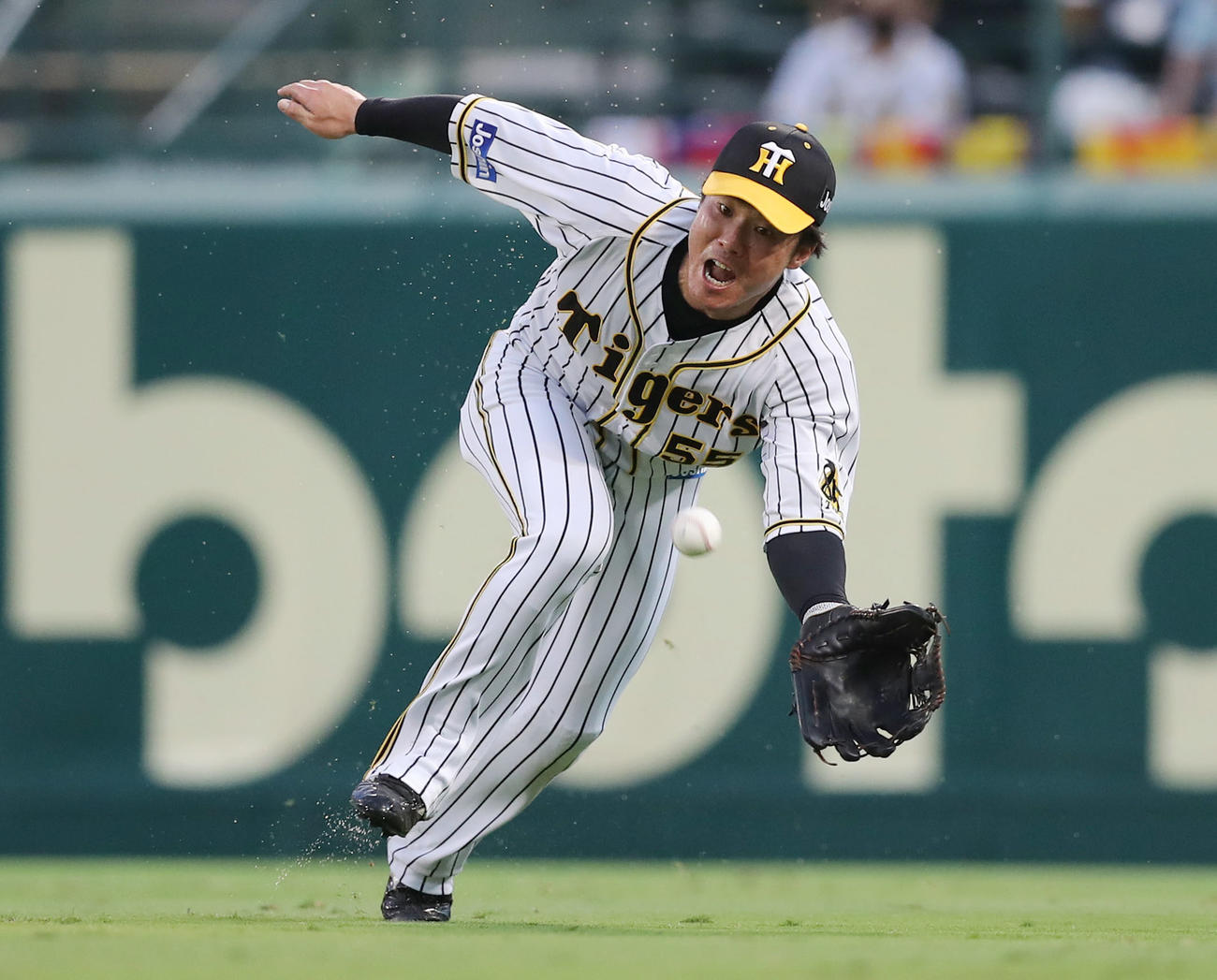 阪神対中日　2回表中日1死、陽川は木下拓の飛球を好捕する（撮影・前田充）