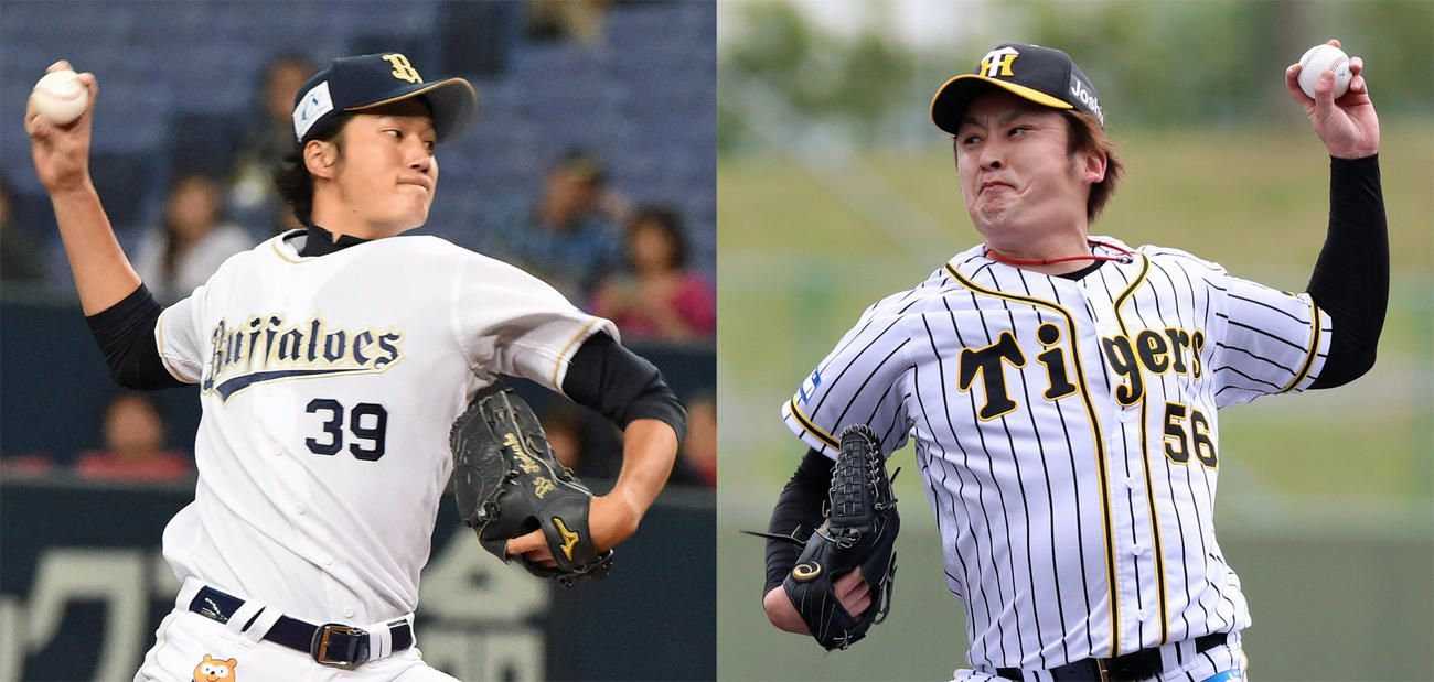 オリックス小林慶祐（左）と阪神飯田優也