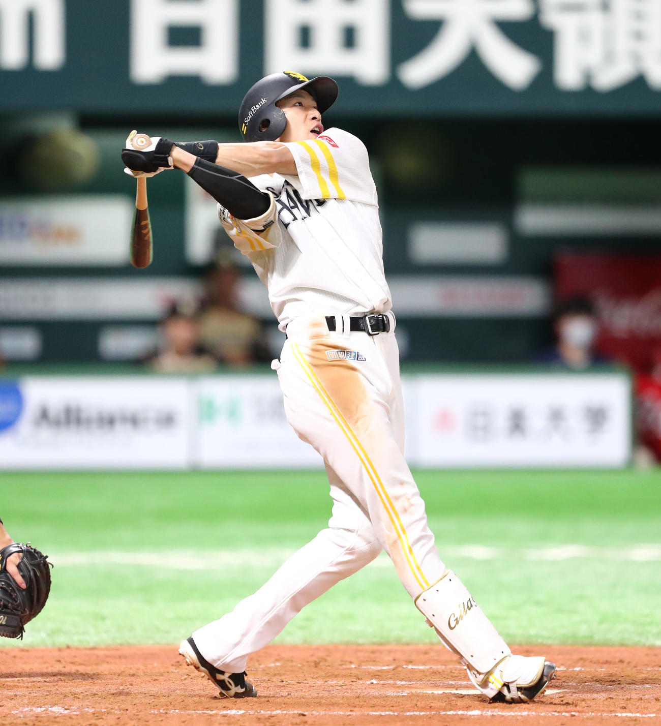 ソフトバンク対日本ハム　2回裏ソフトバンク無死一塁、柳田は右越えに2点本塁打を放つ（撮影・梅根麻紀）
