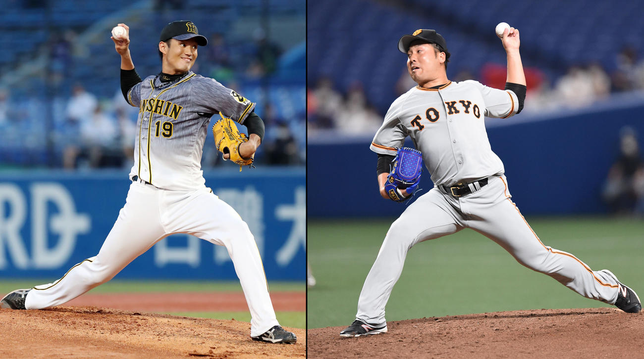 阪神藤浪晋太郎（左）と巨人今村信貴