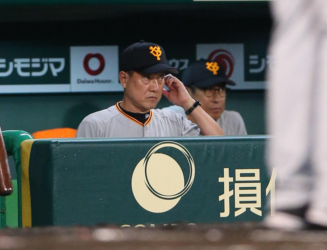 阪神対巨人　ベンチから戦況を見る巨人原監督（撮影・上山淳一）