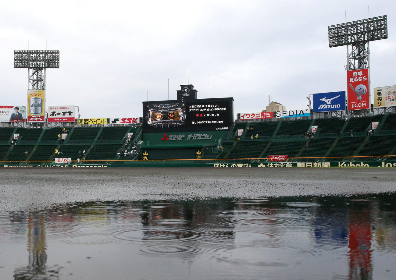 阪神対巨人　天候・グラウンドコンディション不良により中止となった甲子園球場（撮影・上山淳一）
