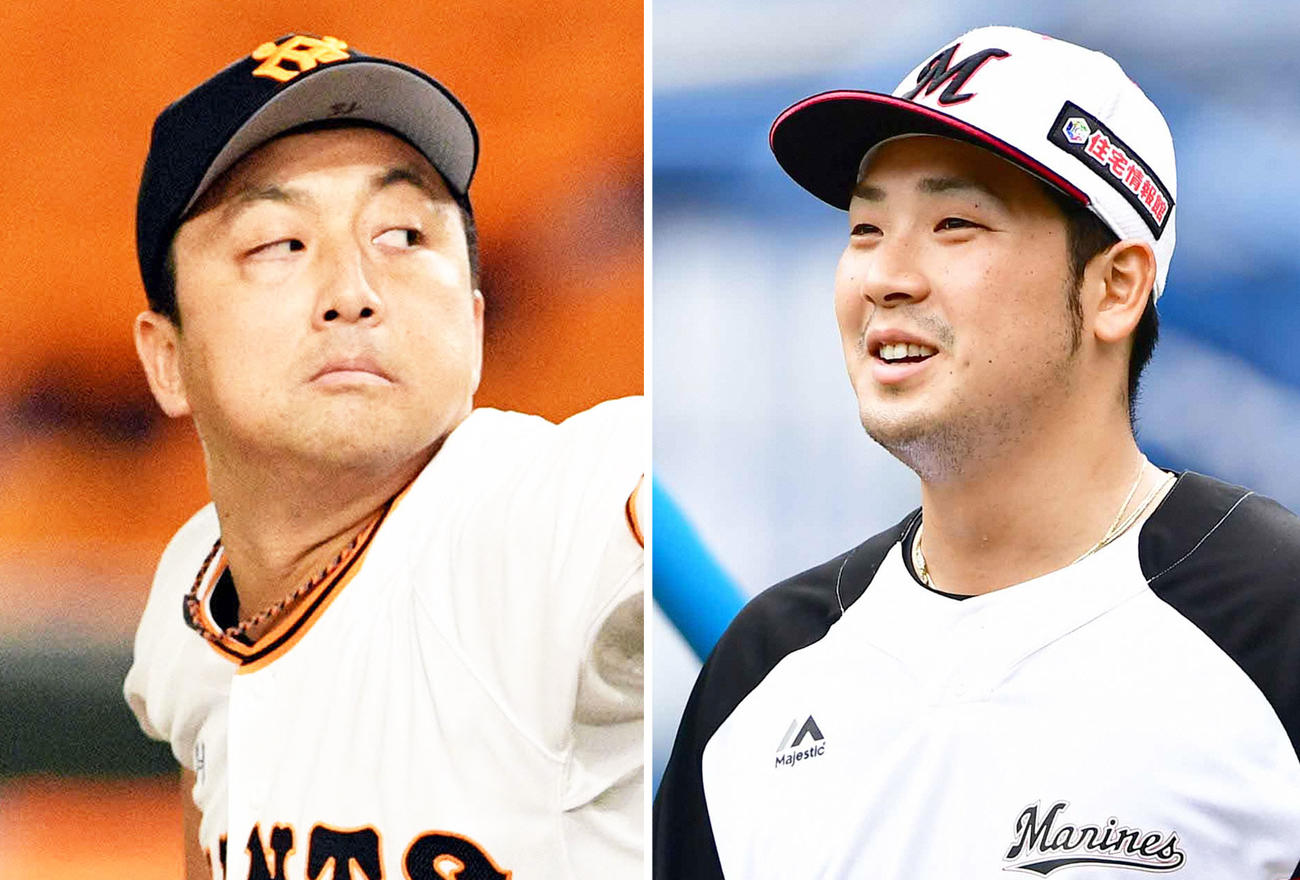 巨人沢村拓一、ロッテ香月一也（右）