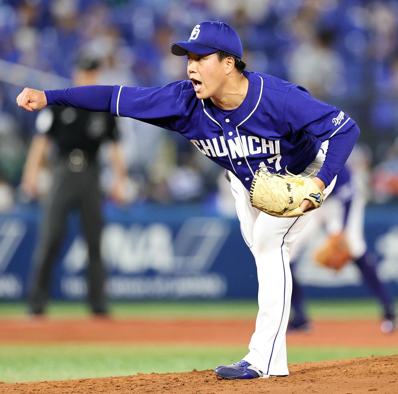 DeNA対中日　力投する中日先発の柳（撮影・浅見桂子）