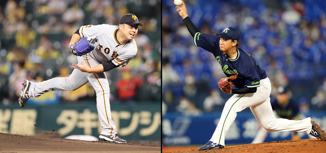 巨人今村信貴（左）とヤクルト吉田大喜