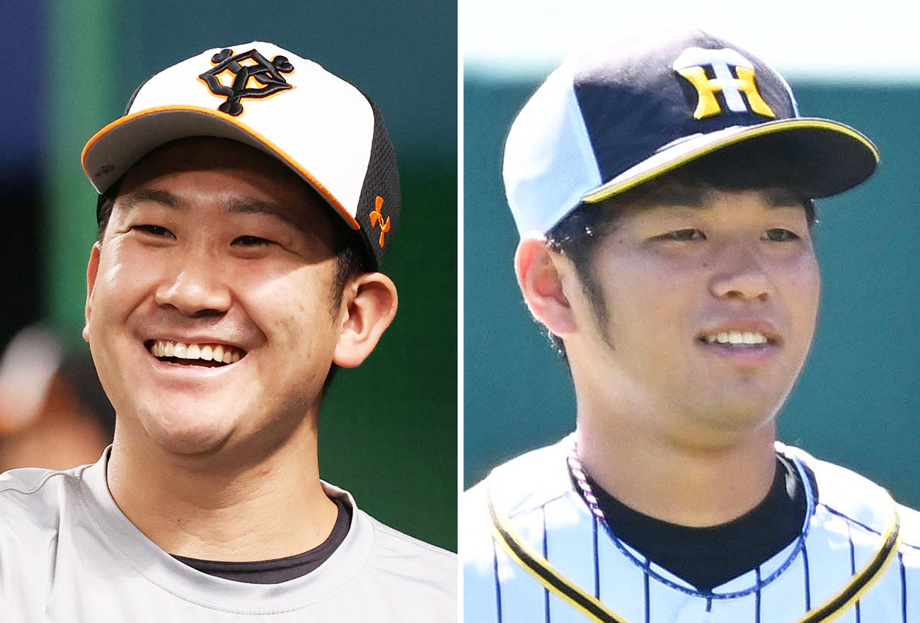 巨人菅野智之、阪神高橋遥人（右）