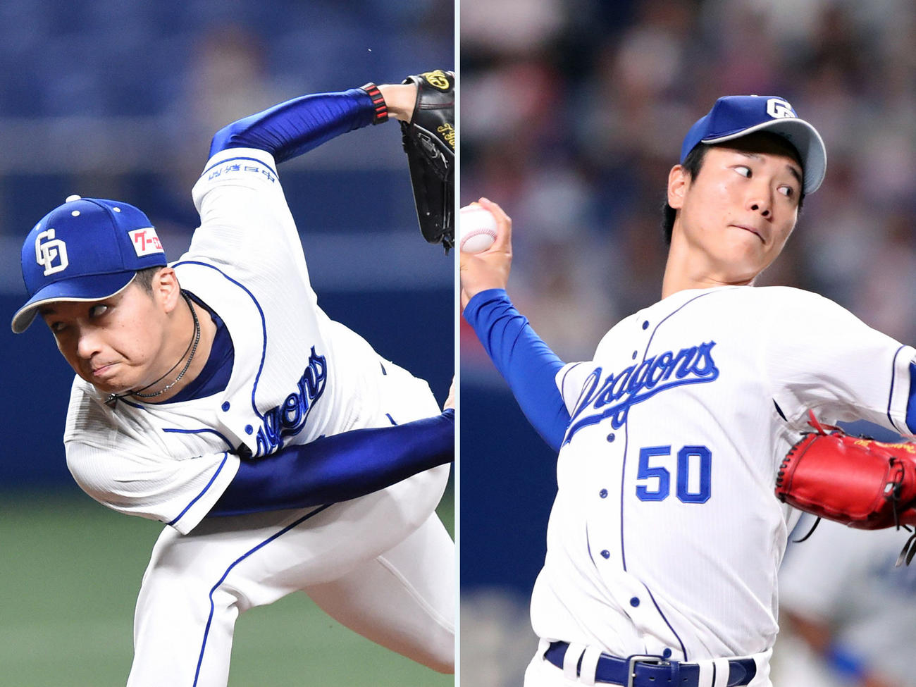 中日山本拓実（左）と清水達也