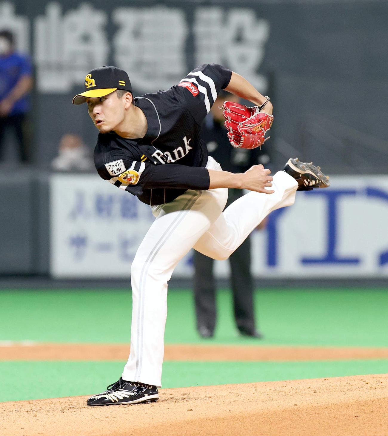日本ハム対ソフトバンク　ソフトバンク先発の千賀（撮影・佐藤翔太）