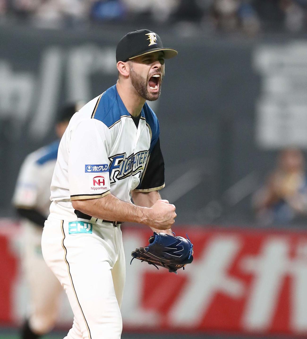 三振に打ち取り叫ぶマルティネス（2020年7月29日撮影）