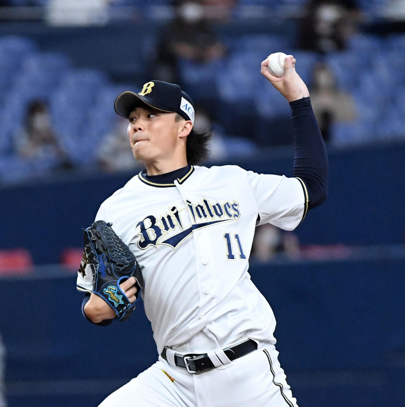 オリックス対西武　7回を4安打1失点と好投した山崎福（撮影・前岡正明）