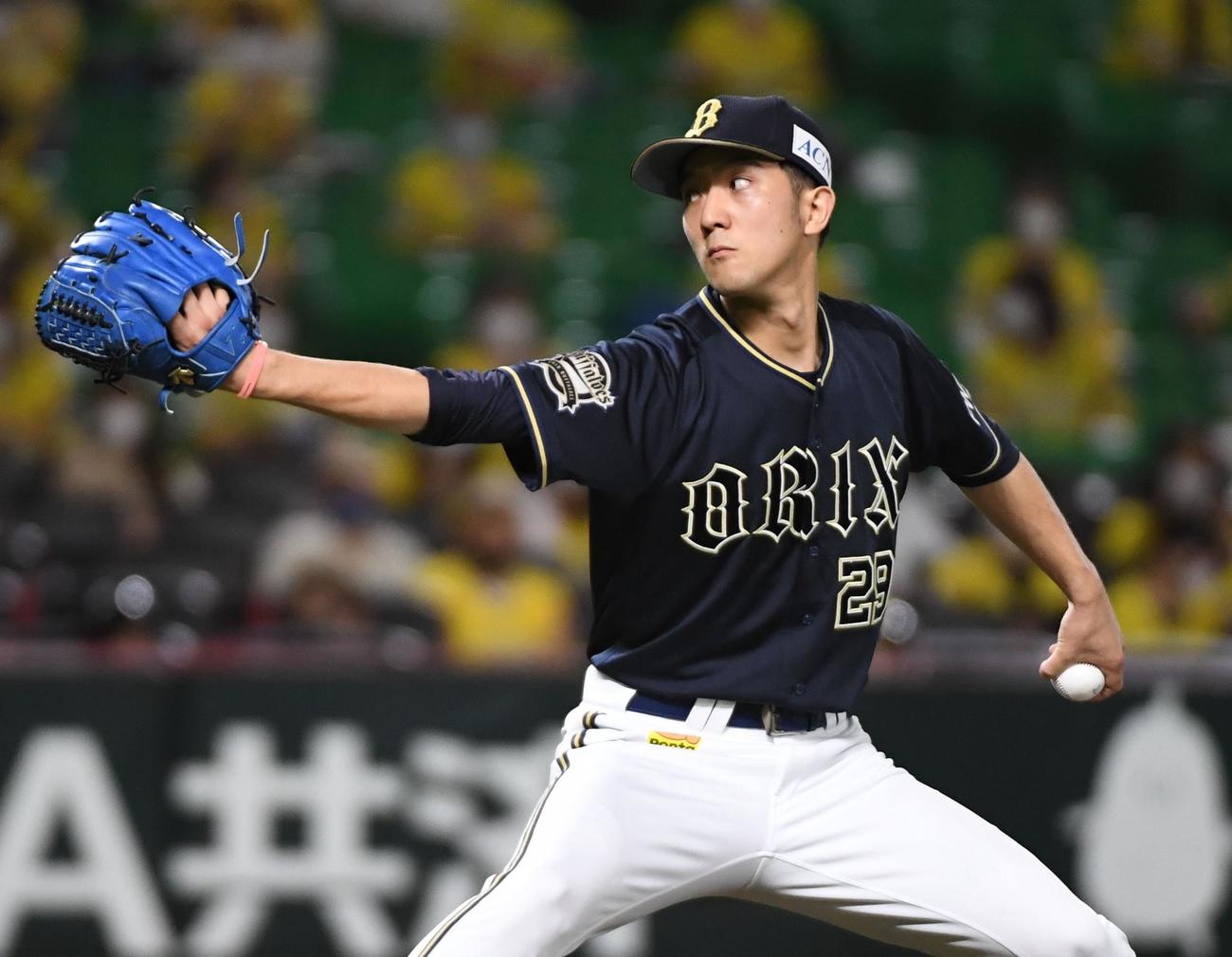 ソフトバンク対オリックス　先発の田嶋は5回を投げ5安打2失点と好投する（撮影・今浪浩三）