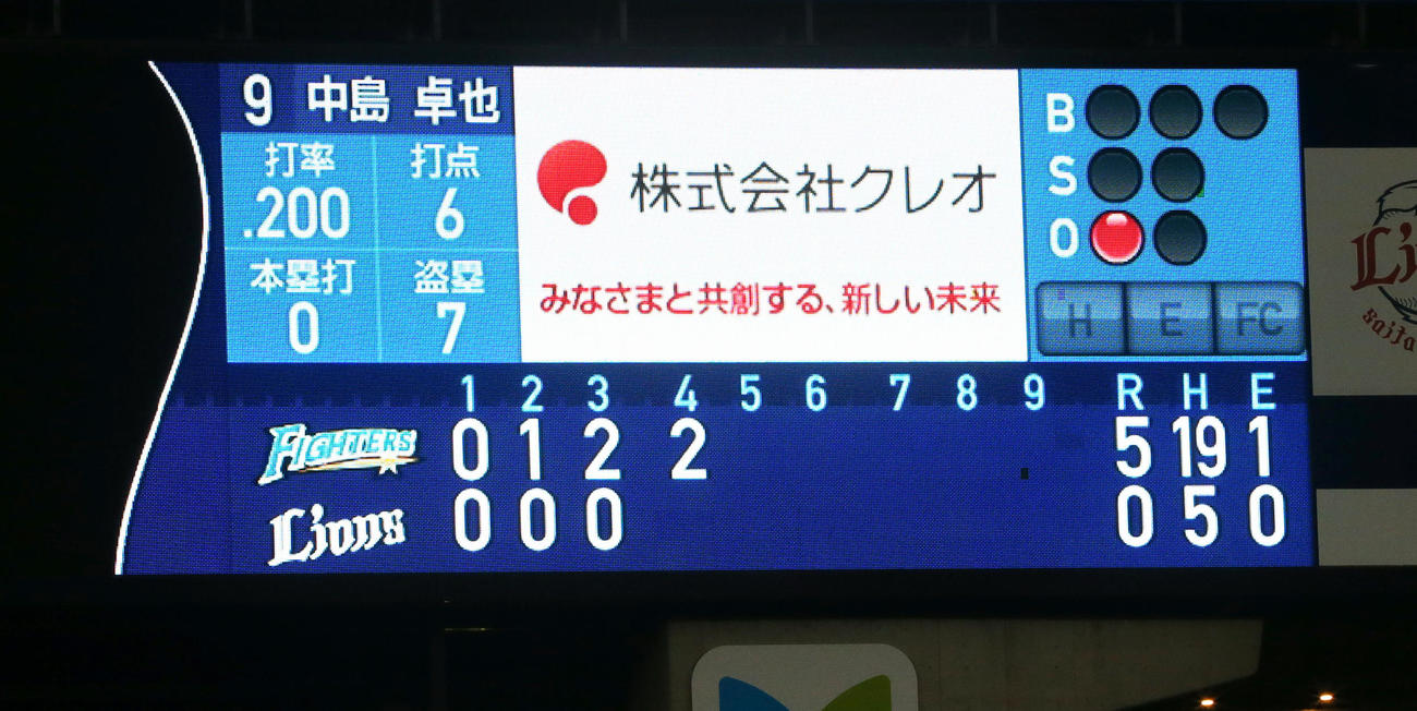 西武対日本ハム　8回途中スコアボードの表示がおかしくなる（撮影・足立雅史）