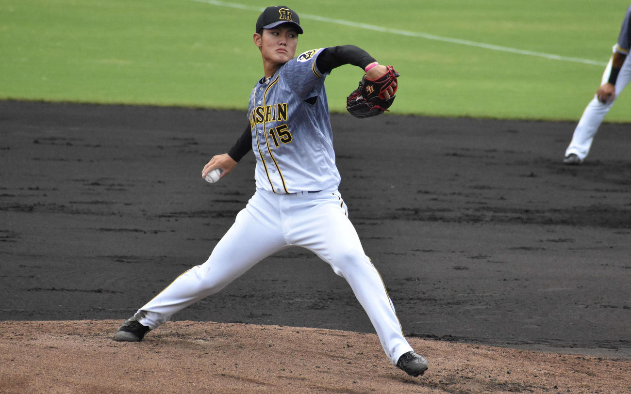 ウエスタン・リーグ広島戦に先発する阪神ドラフト1位の西純矢投手（撮影・只松憲）
