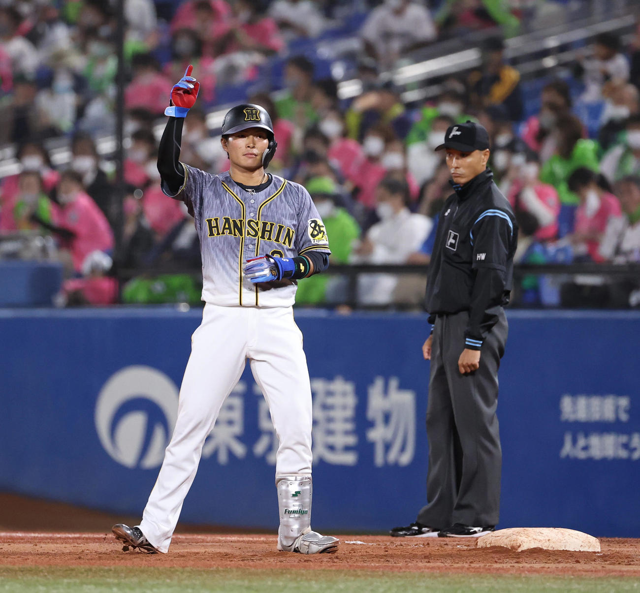 ヤクルト対阪神　3回表阪神先1死一塁、右前打を放つ北條（撮影・清水貴仁）