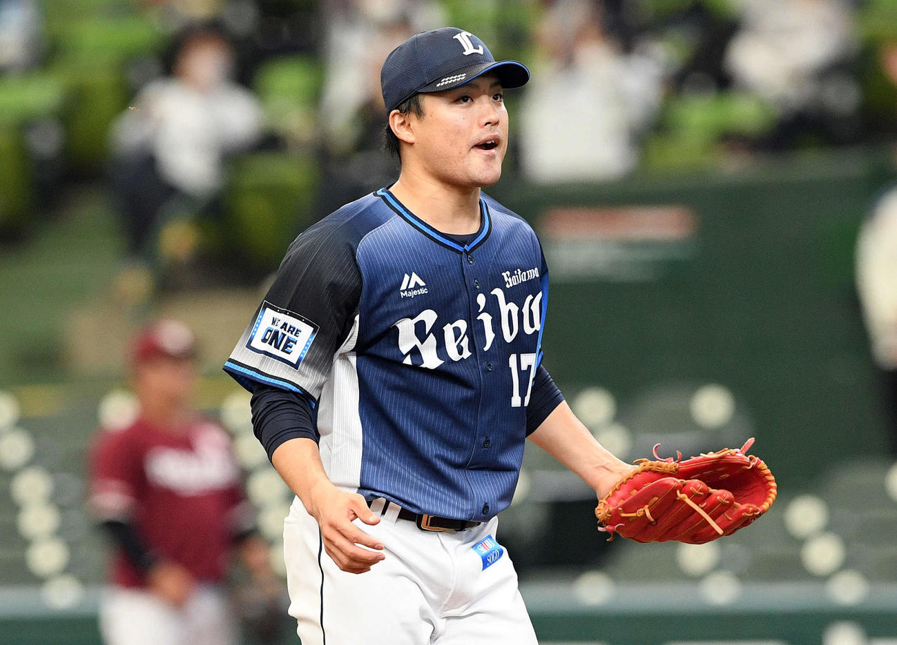 西武対楽天　5回表楽天2死一、二塁、浅村を空振り三振に仕留めほえる松本（撮影・滝沢徹郎）