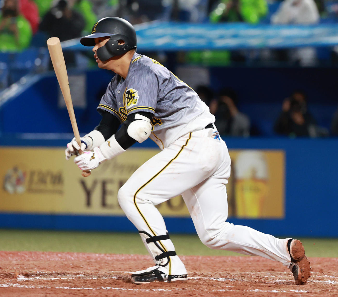 ヤクルト対阪神　7回表阪神1死満塁、原口は左2点適時打を放つ（撮影・清水貴仁）