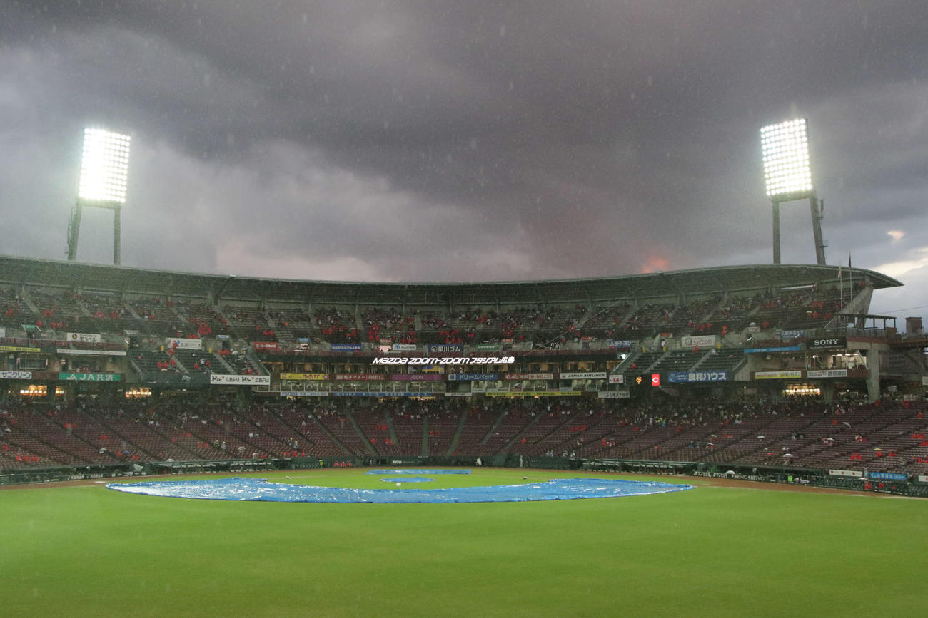 広島対巨人　豪雨のため、試合開始が遅延（撮影・加藤孝規）
