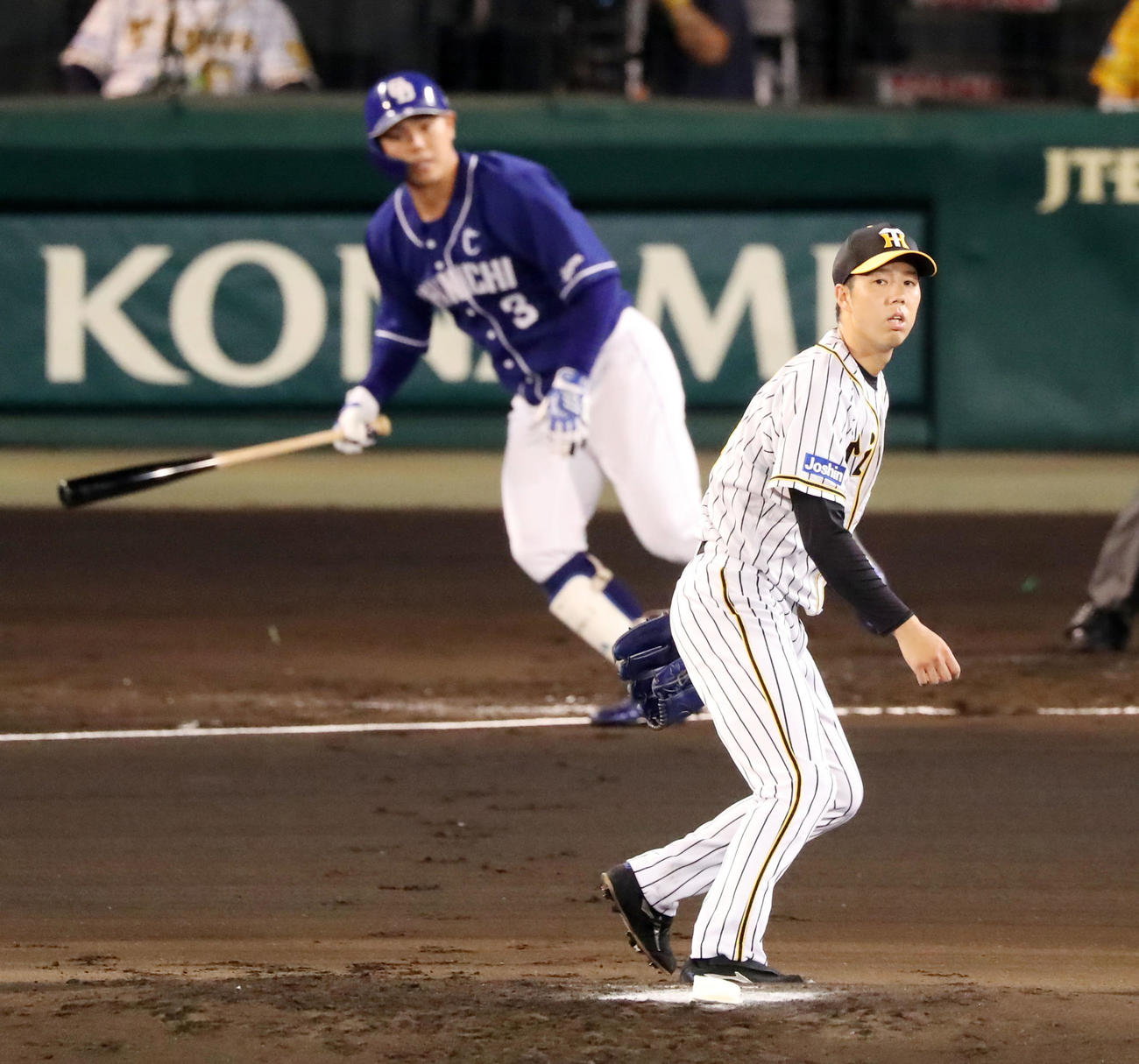 阪神対中日　1回表中日無死満塁、青柳は高橋に中犠飛を打たれ失点する（撮影・加藤哉）