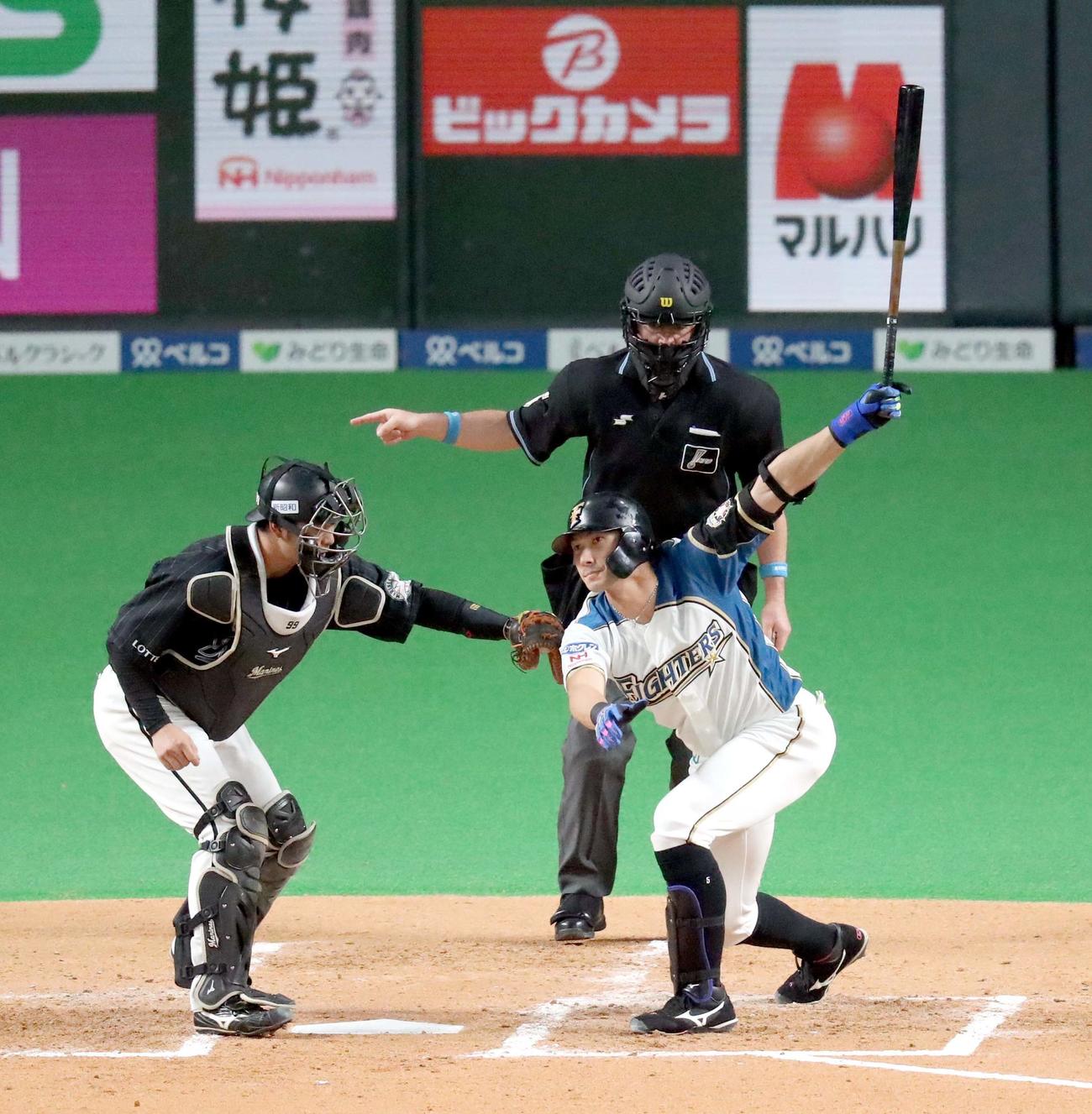 日本ハム対ロッテ　2回裏日本ハム1死、大田は三振に終わる（撮影・佐藤翔太）