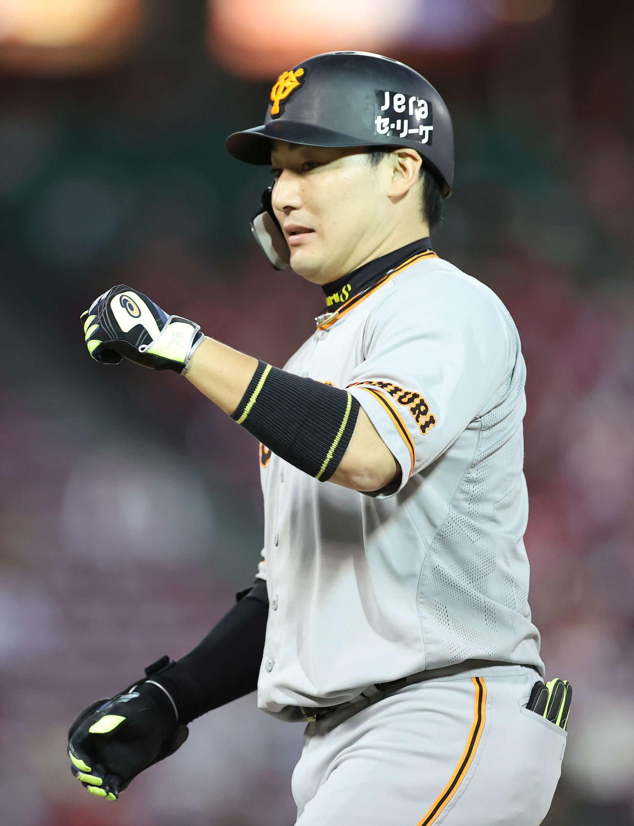 広島対巨人　1回表巨人2死一、二塁、左前に先制適時打を放った丸（撮影・河野匠）