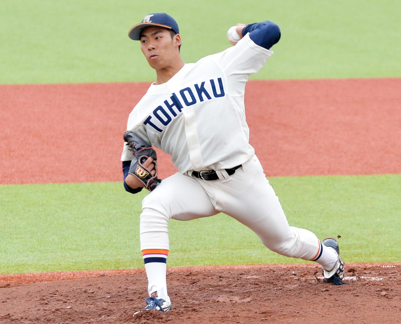 東北福祉大対宮城教育大　先発した東北福祉大・山野（撮影・佐藤究）　