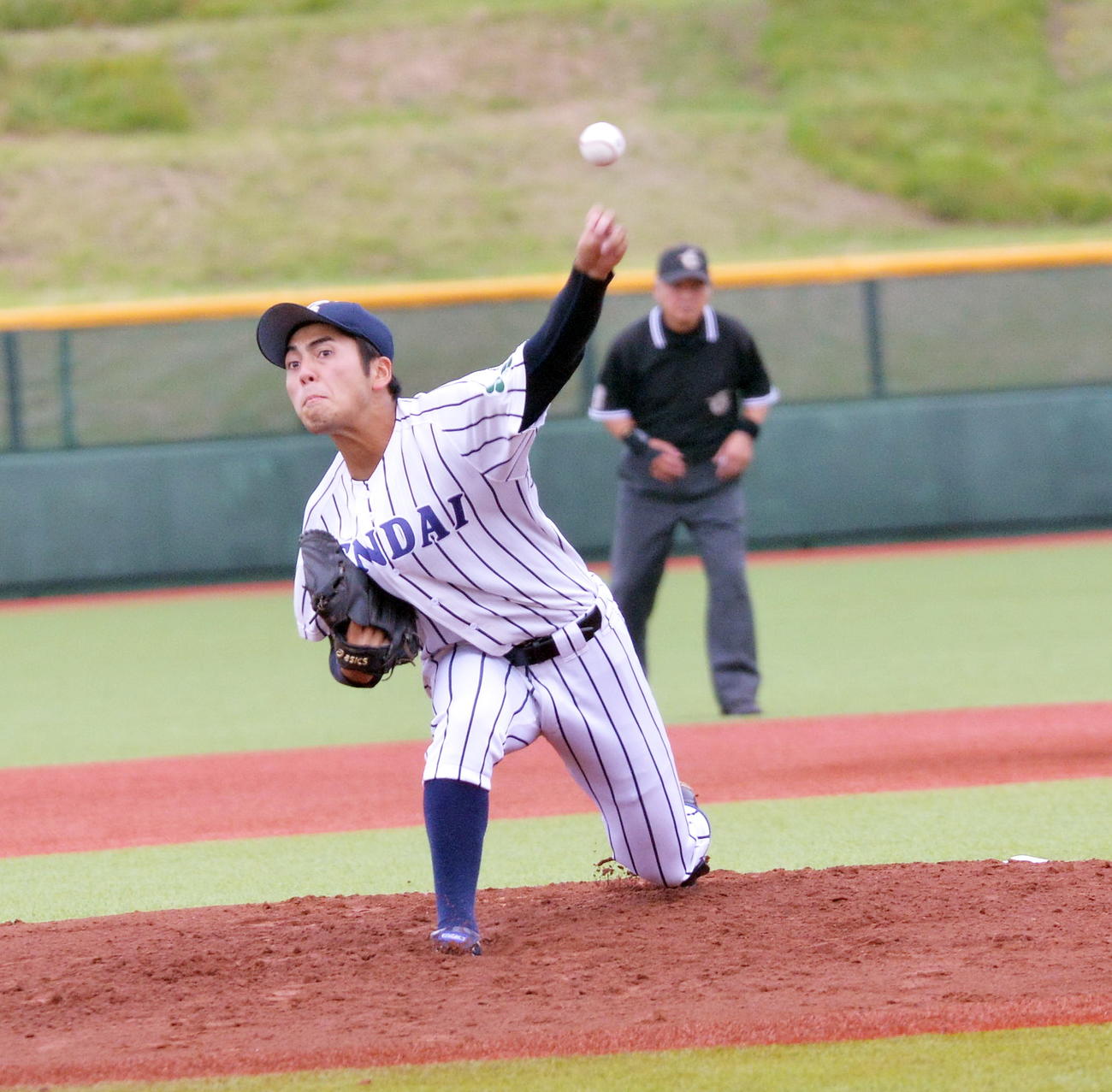 仙台大対東北学院大　先発した仙台大・長久保（撮影・佐藤究）　