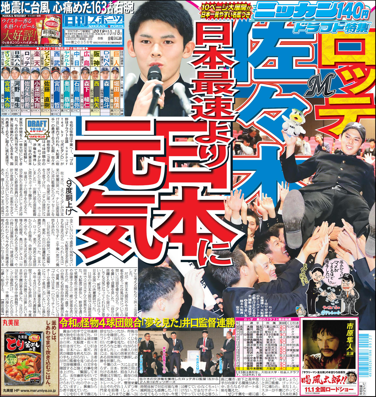 2019年10月18日付日刊スポーツ