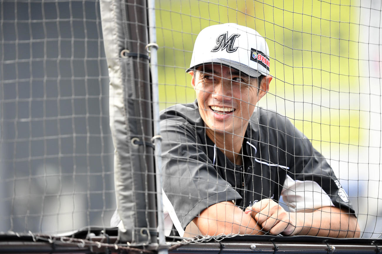 ロッテ対西武　練習に合流したロッテのチェン（撮影・横山健太）