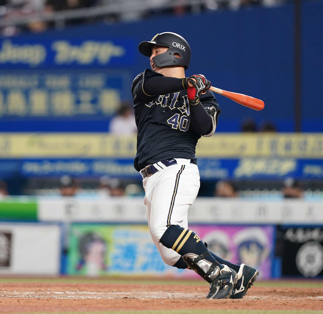 ロッテ対オリックス　4回表オリックス無死一、三塁、左前適時打を放つ大下（撮影・鈴木みどり）