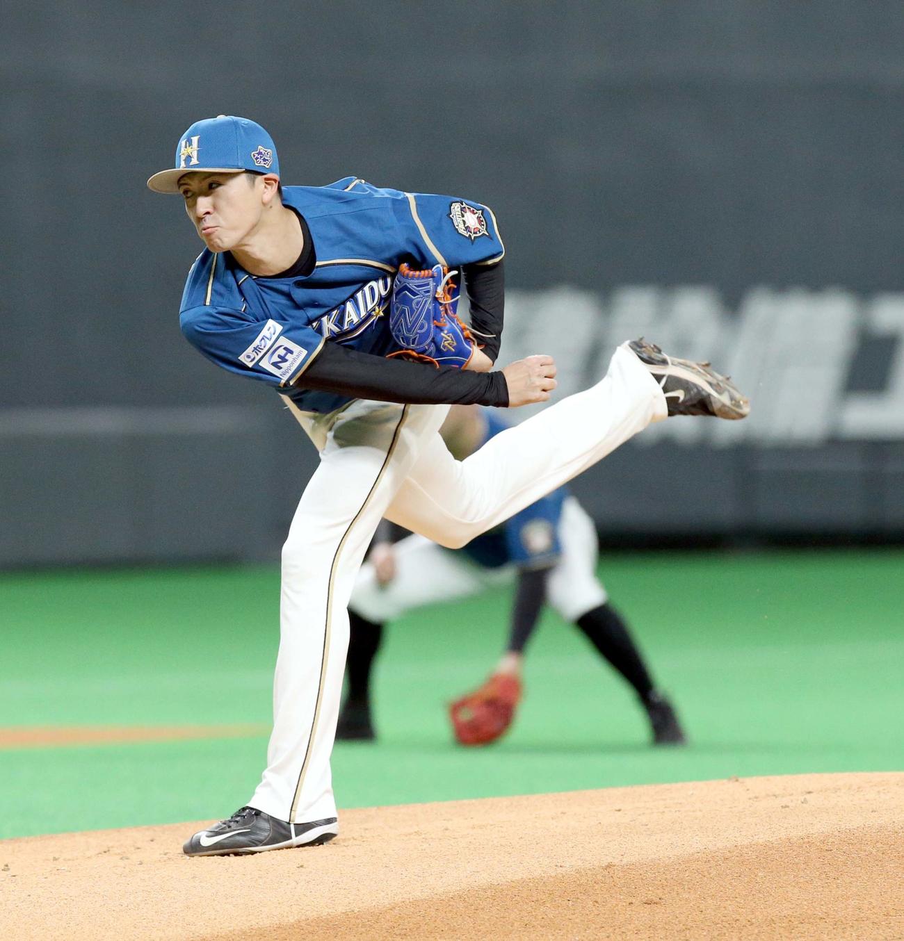 日本ハム対楽天　日本ハム先発の上沢（撮影・佐藤翔太）