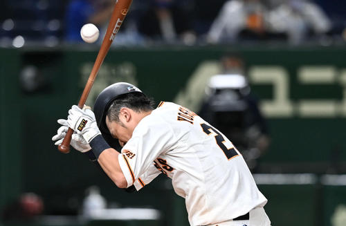 4回裏巨人無死、吉川尚は頭部に死球を受ける（撮影・山崎安昭）