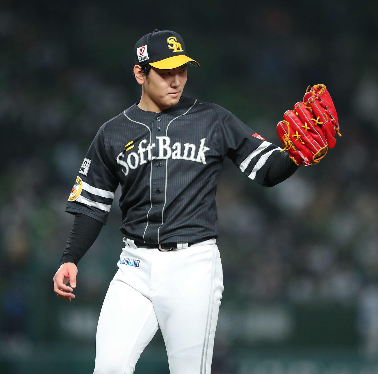 西武対ソフトバンク　4回裏の西武の攻撃を抑えベンチ戻る石川（撮影・河田真司）