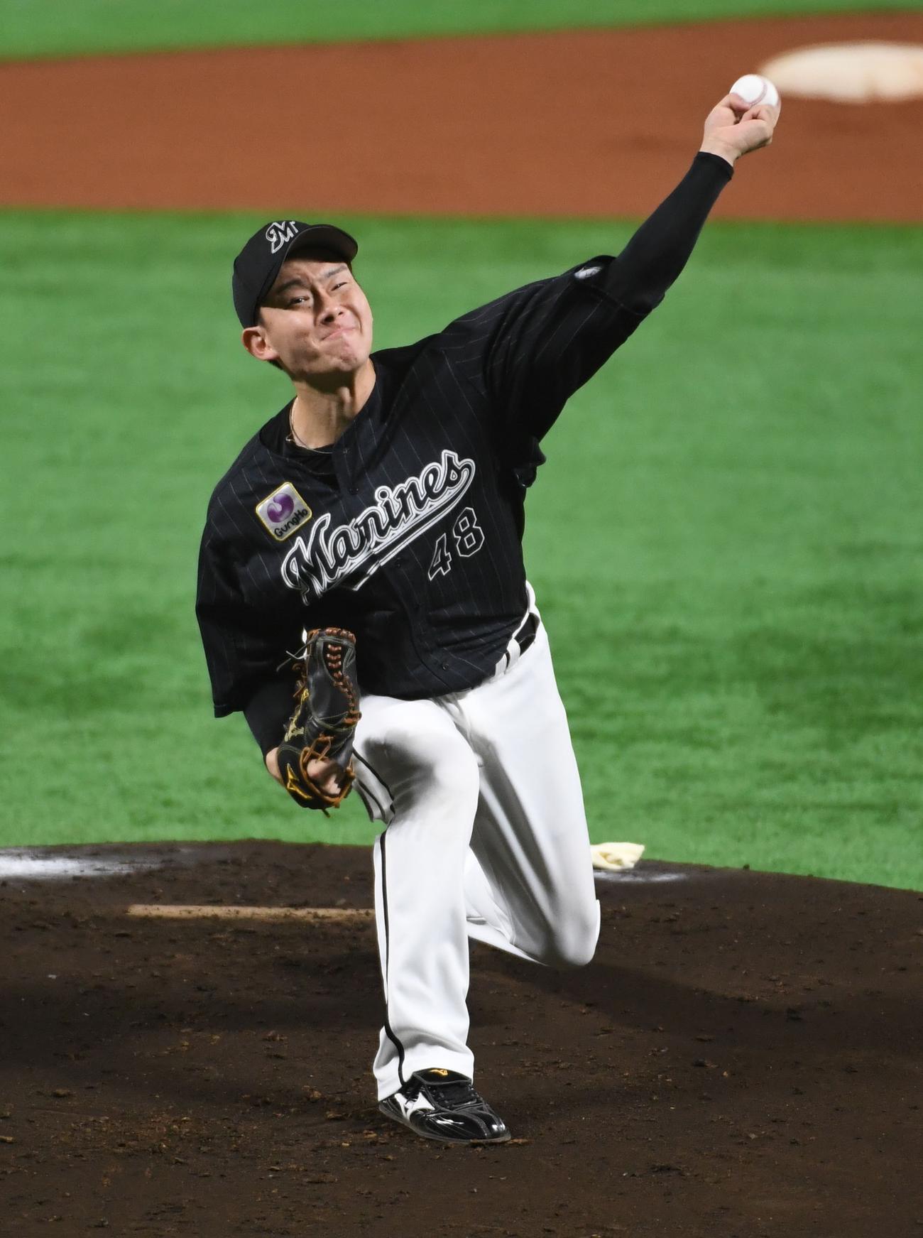 ロッテ先発の中村稔弥（撮影・今浪浩三）