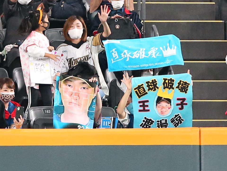 日本ハム対オリックス　渡辺諒の応援をするファン（撮影・黒川智章）