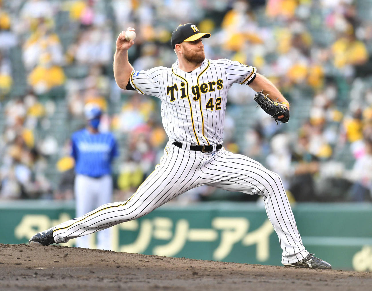 阪神対DeNA　7回表、阪神3番手として登板したエドワーズ（撮影・岩下翔太）