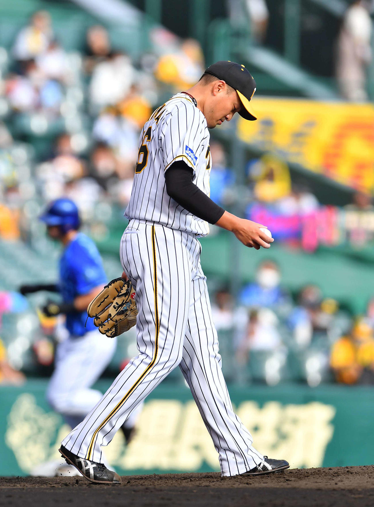 阪神対DeNA　4回表DeNA1死、オースティン（左）に左越え同点本塁打を浴びる秋山（撮影・上田博志）