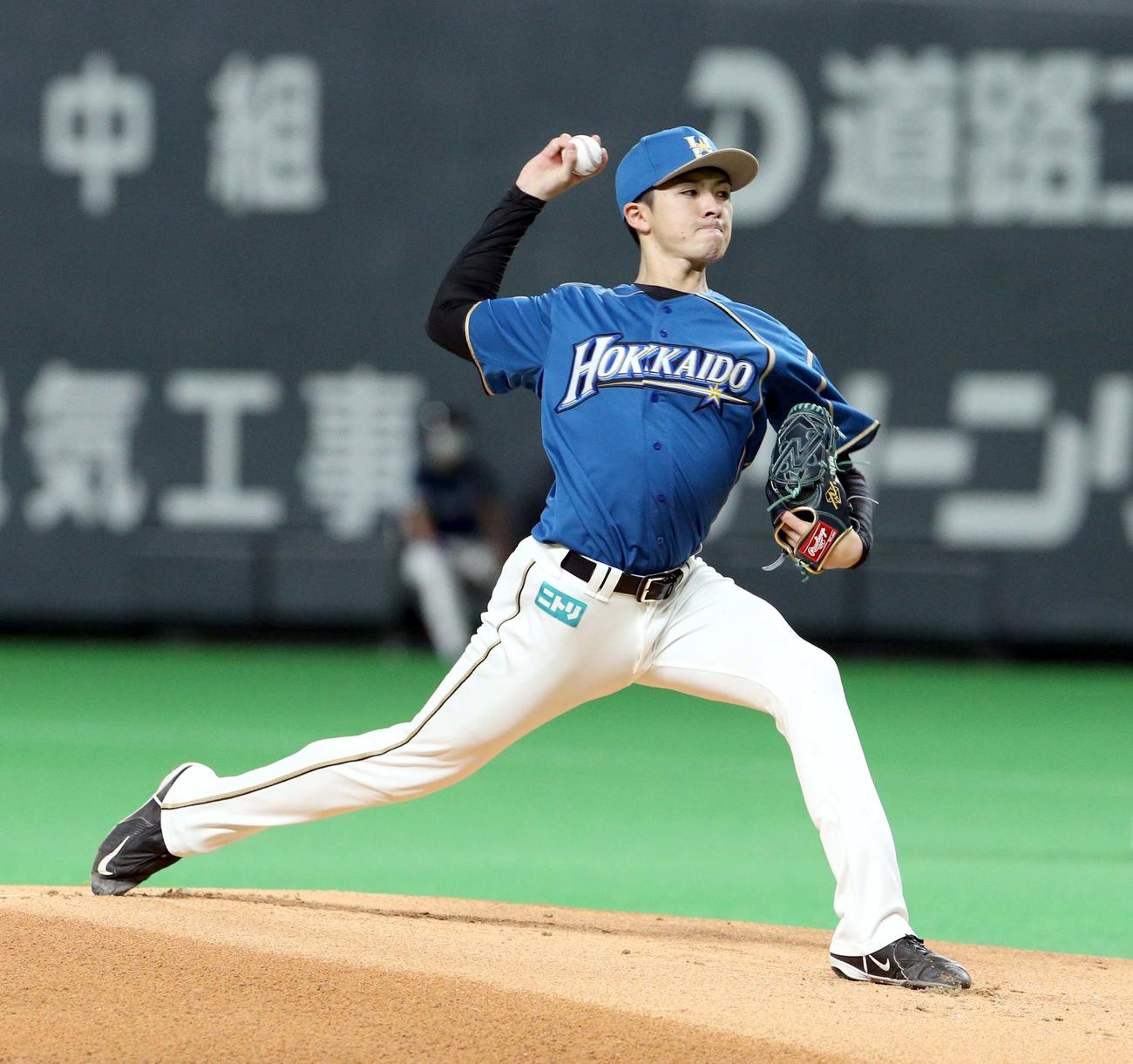 日本ハム対西武　日本ハム先発の上沢（撮影・佐藤翔太）