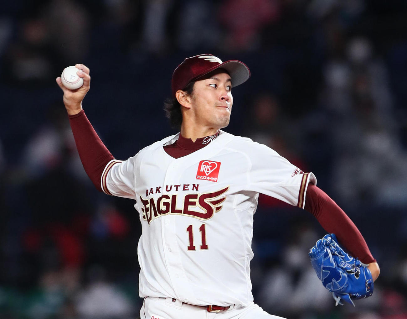 ロッテ対楽天　楽天先発の岸（撮影・足立雅史）