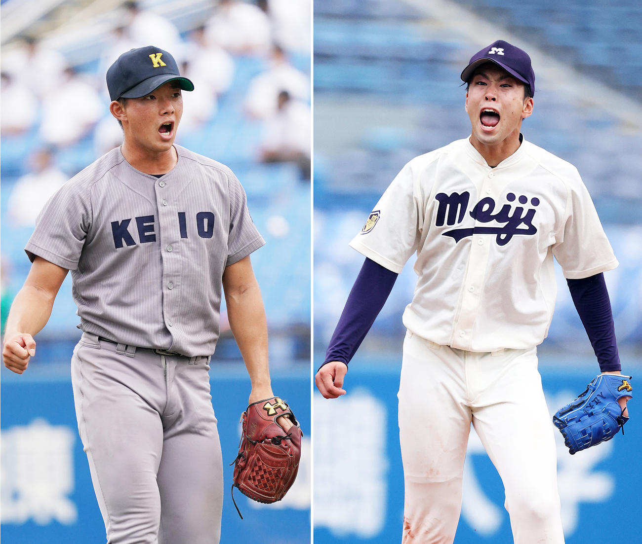 慶大・木沢尚文（左）、明大・入江大生