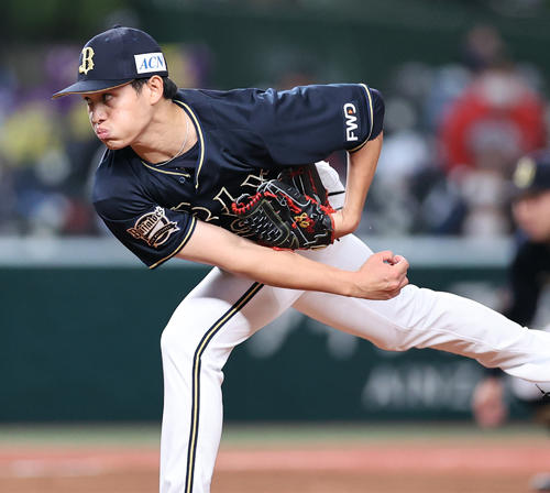 西武対オリックス　力投するオリックス先発の張奕（撮影・浅見桂子）