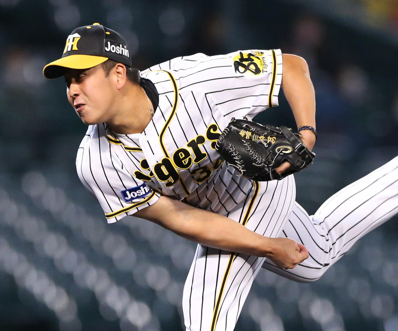 7回、阪神4番手で登板の谷川（撮影・上山淳一）