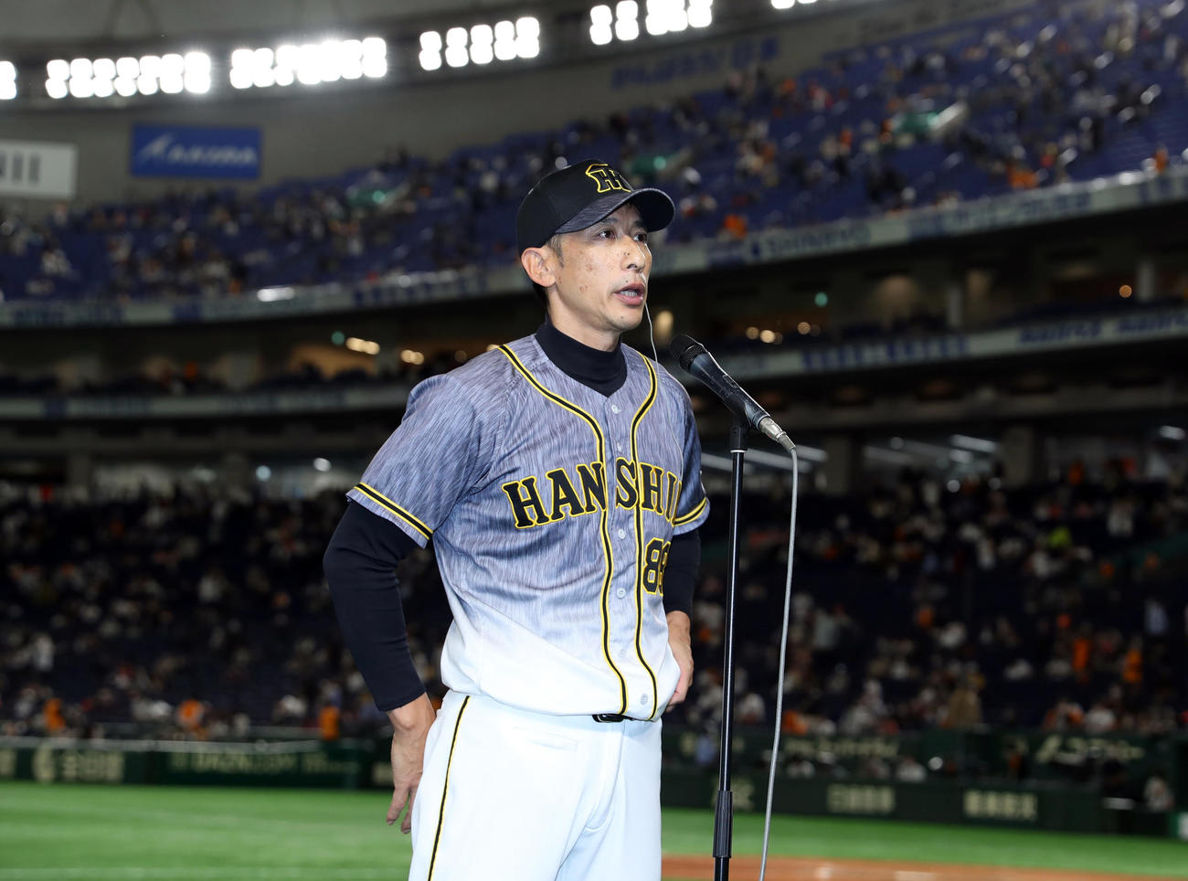 巨人対阪神　巨人に勝利しインタビューに答える阪神矢野燿大監督（撮影・前田充）