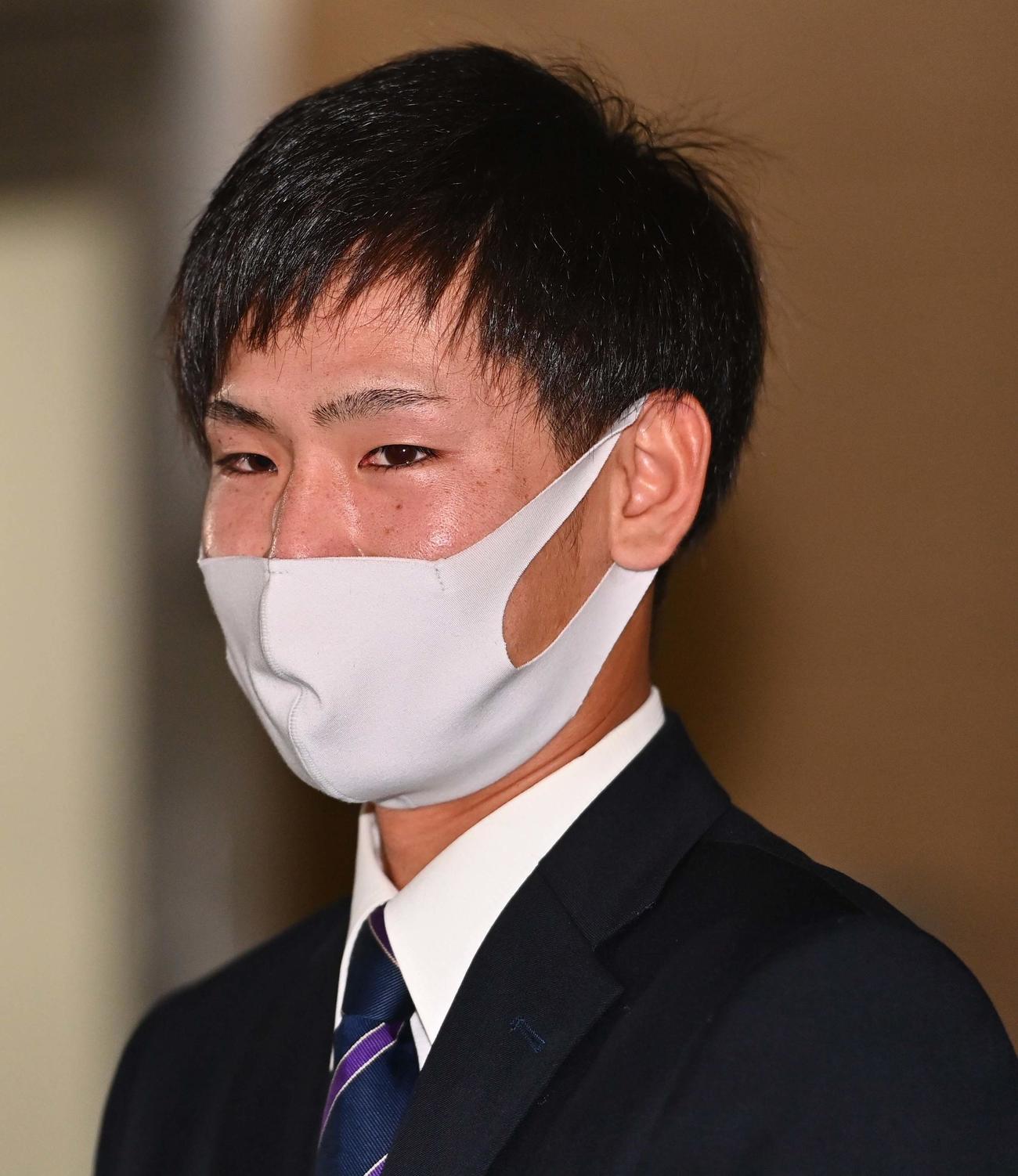 広島2位で指名され会見する天理大・森浦大輔（撮影・上田博志）