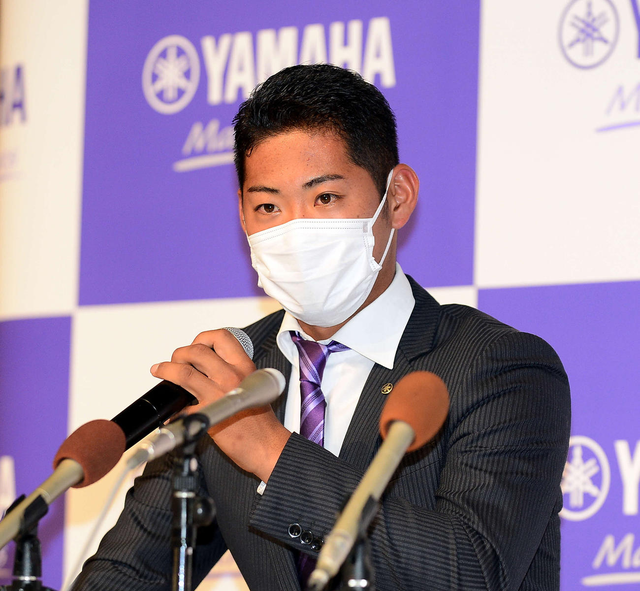 会見で意気込みなどを語るヤマハの池谷（撮影・前田和哉）