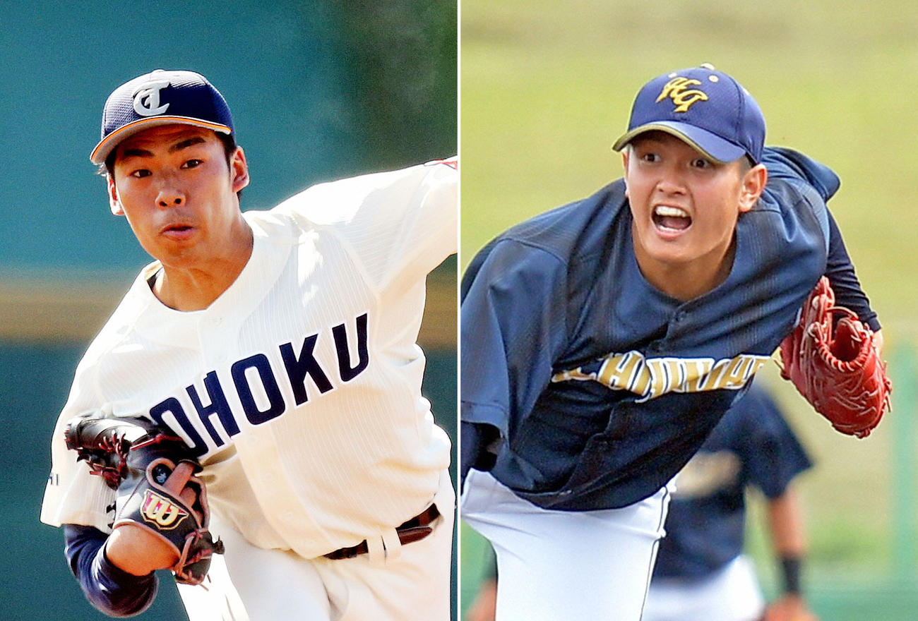 東北福祉大・山野（左）と八戸学院大・大道